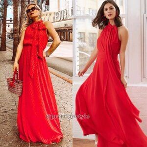 Elegant Red Halter Neck Dress